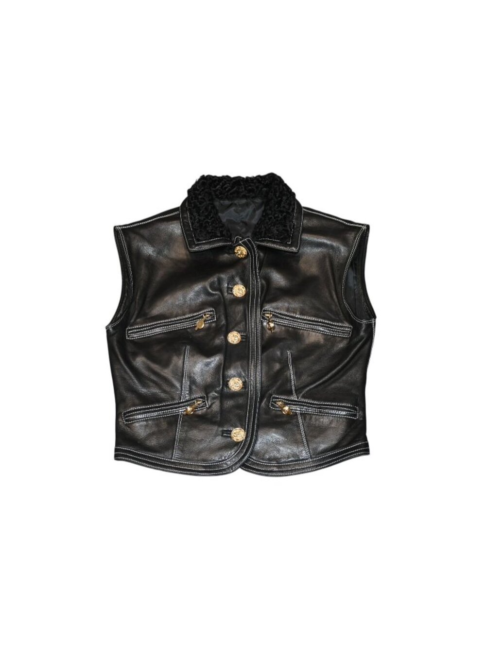 Versace Vintage Shearling Leather Vest Black